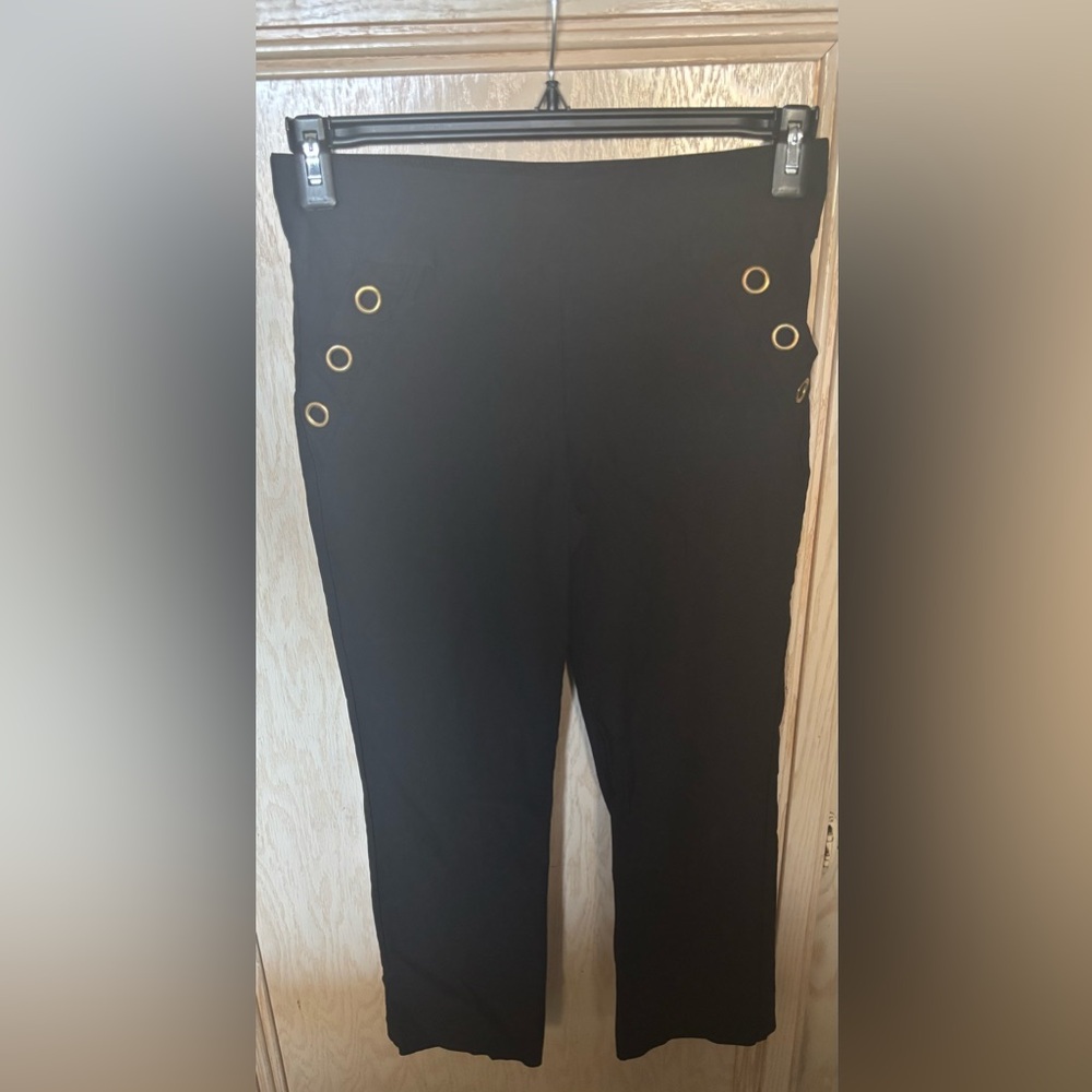 Women’s Ingredients Black Cropped Capri Pants‎ Gold Accents Sz 6 Office Business